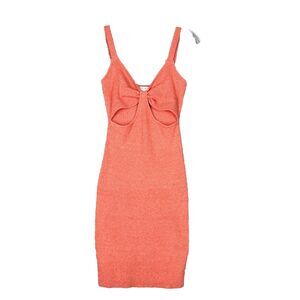 Miou Muse Dress Womens Large Orange‎ Ribbed Cutout Mini Bodycon Sexy Clubwear